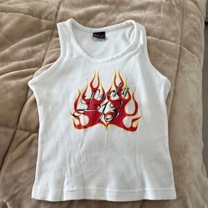 Kids White Tank Top with Flame Graphic